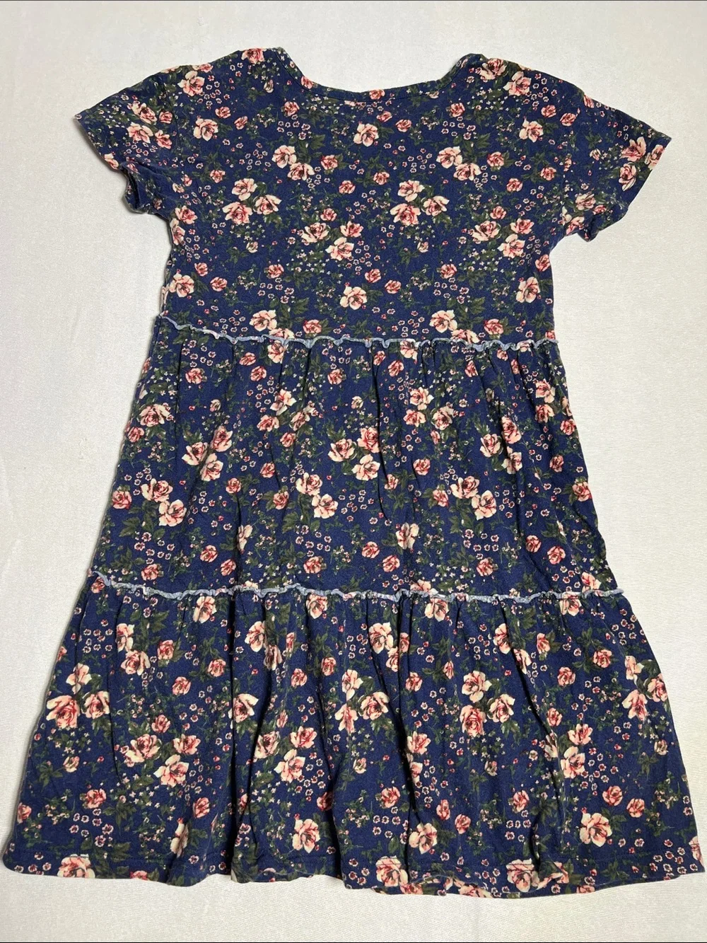 Old Navy Navy Floral Short-Sleeve Tiered Dress